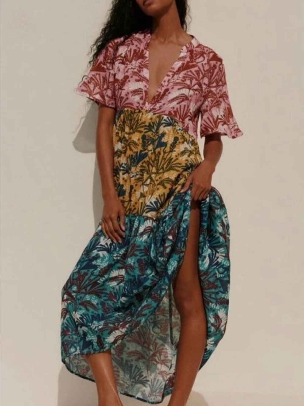 NWT Anthropologie 2X Celadine Tropical Maxi Dress